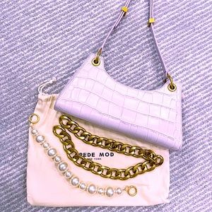 Apede Mod Purple Croc Froggy Golden Metal Shoulder Bag Hobo Bag
